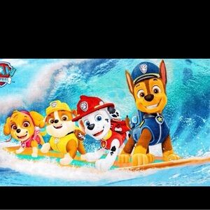 Paw Patrol Surfing Pups Towel with Blue, Yellow, Red, Pink, White